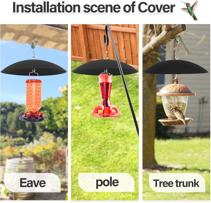 andergi 13" Bird Feeder Rain Guard, Hummingbird Feeders Shade Dome Cover, Hanging Baffle for Bird Feeder Pole,Smart Birds Feeder Umbrella (Black), 2 Pack - Image 2